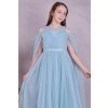 Dievčenské modré spoločenské šaty s jemnou vlečkou na rukávoch 22958