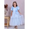 Dievčenské spoločenské šaty v pastelovo modrej farbe s kvetmi 22952