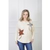 Dámsky krémový pulóver s umeleckým motívom listov 22743