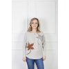 Dámsky sivý pulóver s umeleckým motívom listov 22741