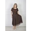 Elegantné spoločenské midi hnedé šaty s flitrovaným topom 22896