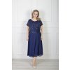 Elegantné spoločenské midi tmavomodré šaty s flitrovaným topom 22894