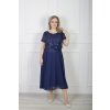 Elegantné spoločenské midi tmavomodré šaty s flitrovaným topom 22894