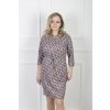 Pohodlné hnedo-béžovo-fialové vzorované šaty s viazaním v páse 22809