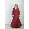 Dlhé spoločenské bordové šaty s trblietavým efektom a šifónovými rukávmi 22720