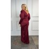 Elegantné bordové dlhé šaty s dlhým rukávom, riasením a rozparkom 23056