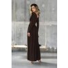 Elegantné tmavohnedé večerné trblietavé šaty s rafinovaným strihom 23072