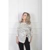 Elegantná krémová blúzka s abstraktným zeleným vzorom a viazaním 22849