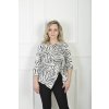 Elegantná krémová blúzka s abstraktným čiernym vzorom a viazaním 22852