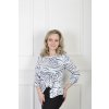 Elegantná krémová blúzka s abstraktným modrým vzorom a viazaním 22853