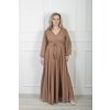 Elegantné hnedé dlhé trblietavé šaty s prekladaným výstrihom 22660
