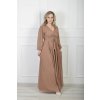 Elegantné hnedé dlhé trblietavé šaty s prekladaným výstrihom 22660