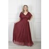 Spoločenské dlhé šaty s trblietavým efektom v bordovej farbe 22631