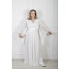 Éterické biele spoločenské šaty s prekladaným výstrihom 22714
