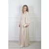 Romantické dlhé krémové spoločenské šaty s asymetrickým výstrihom a kvetinovým detailom 22717