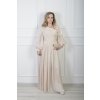 Romantické dlhé krémové spoločenské šaty s asymetrickým výstrihom a kvetinovým detailom 22717