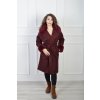 Elegantný vínový kabát s kožušinovým golierom 23052