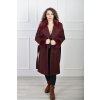 Elegantný vínový kabát s kožušinovým golierom 23052