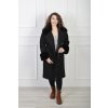 Elegantný čierny kabát s kožušinovým golierom 23051