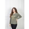 Dámsky zelený pulóver s kvetinovým motívom 23104