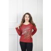 Dámsky červený pulóver s leopardím vzorom a metalickým efektom 23099