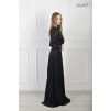 Trblietavé dlhé spoločenské čierne šaty s dlhým rukávom 22656