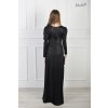 Trblietavé dlhé spoločenské čierne šaty s dlhým rukávom 22656