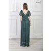 Dlhé tmavozelené spoločenské šaty s tylovými rukávmi 23135