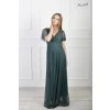 Dlhé tmavozelené spoločenské šaty s tylovými rukávmi 23135