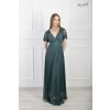 Dlhé tmavozelené spoločenské šaty s tylovými rukávmi 23135