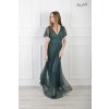 Dlhé tmavozelené spoločenské šaty s tylovými rukávmi 23135