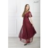 Dlhé bordové spoločenské šaty s tylovými rukávmi 23134