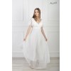 Dlhé biele spoločenské šaty s tylovými rukávmi 23133