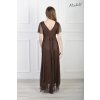 Dlhé tmavohnedé spoločenské šaty s tylovými rukávmi 23132