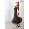 Dlhé tmavohnedé spoločenské šaty s tylovými rukávmi 23132