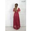Dlhé vínové spoločenské šaty s tylovými rukávmi 23131
