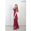 Dlhé vínové spoločenské šaty s tylovými rukávmi 23131