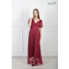 Dlhé vínové spoločenské šaty s tylovými rukávmi 23131
