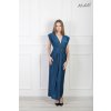 Elegantné modré dlhé šaty s hlbokým výstrihom 23080