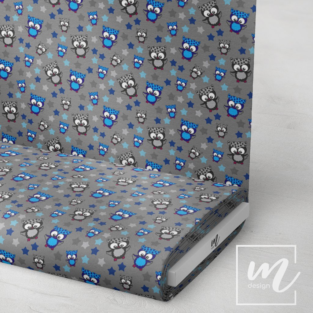 770024 3 sovičky by Terez modro šedá sovička na šedé látka 3