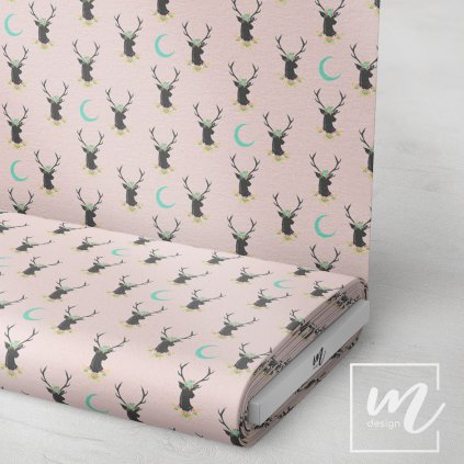 703014 boho jelen na růžové látka 3