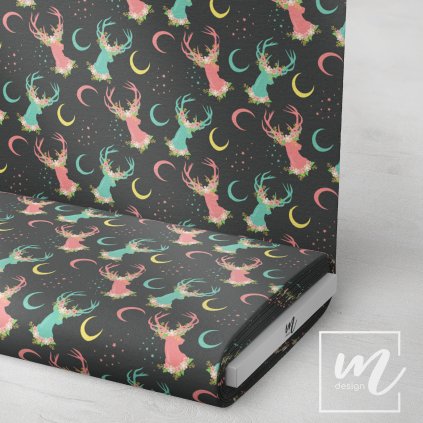 703015 boho jeleni na černé látka 3