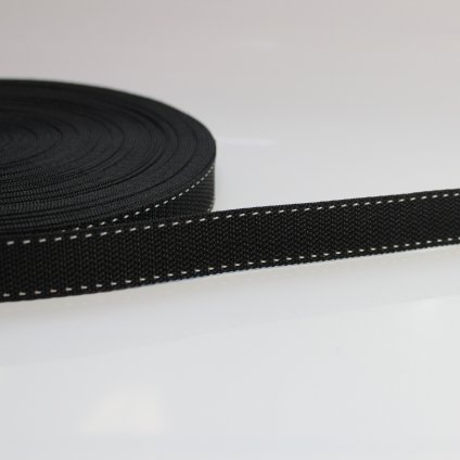 popruh 20mm - černá - bílý štep po krajích