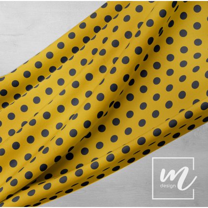 748271 puntík 1cm černý  na hořčicové