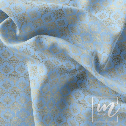 732058 zlatý vzor na světle modré látka kopie