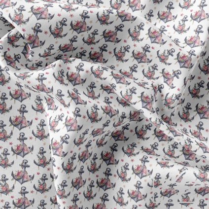 732104 námořní kotva s květinou na bílé látka kopie