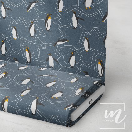 763011 tučňáci na tmavě šedé látka 3