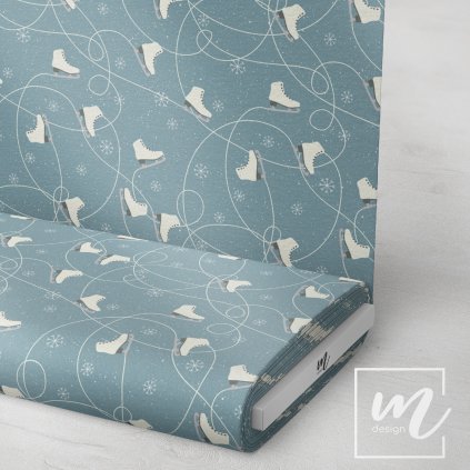 763031 zimní vzor brusle na modré látka 3