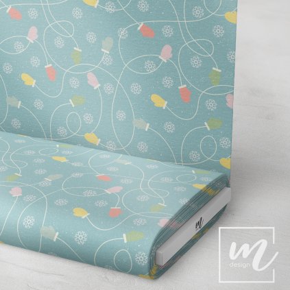 763033 zimní vzor rukavice na modré látka 3