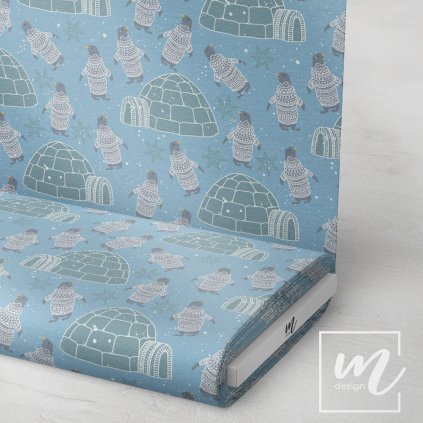 763049 tučňáci a iglů na modré látka 3